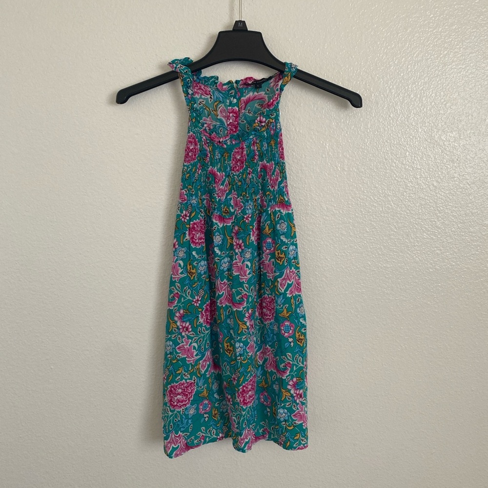 Anne Carson Floral Crop Top - Teal and Pink